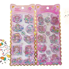 loong 水入りシール ウォーター ぷっくり しずくちゃん シャカシャカシール 励ましステッカー 3D 立体 2 枚入り 精巧な柄 手帳用装飾 DIY クリエイティブ ファッション 個性的 かわいい ギフ 2セット L 1