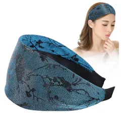 カチューシャ 髪留め ヘアバンド 幅広 スウェット ヘアターバン風 洗顔 リブ おしゃれ 花柄 ヘアアクセサリー (ブルー, フリーサイズ) [ブルー] [フリーサイズ]