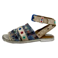 ZUCCA(ズッカ) サンダル M レディース - 白×ブルー×マルチ チェック柄/アウトソール張替済 コットン、レザー