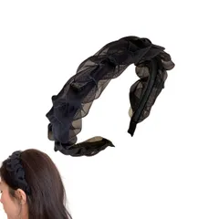 カチューシャ ヘアバンド シアー フリル 透け感 オーガンジー ヘアバンド レディース ヘアアクセ 髪留め 韓国風 大人可愛い 結婚式 入学卒業 (ブラック, フリーサイズ) [ブラック] [フリーサイズ]