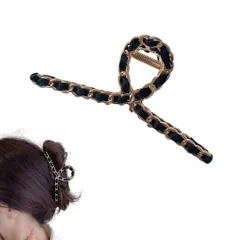 ヘアクリップ 大きめ バンスクリップ おしゃれ 髪留め しっかりとまる 結婚式 ヘアアクセサリー リボン バレッタ メタル かわいい 可愛い 韓国 チェーン まとめ髪 ヘアアクセ 髪飾り ヘアアレンジ (ブラック) [ブラック]