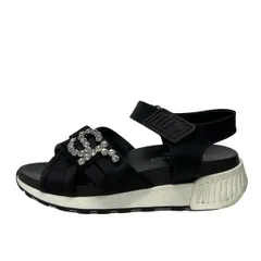 sergio rossi(セルジオロッシ) サンダル 37 レディース - 黒 ビジュー/リボン