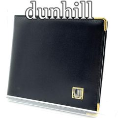Excellent condition Dunhill leather bifold wallet in black. Features a bill compartment, coin purse, multiple card slots, logo plate, gold hardware, and square brackets. Classic, slim, and compact design. British brand. Men's wallet with logo protection sticker.