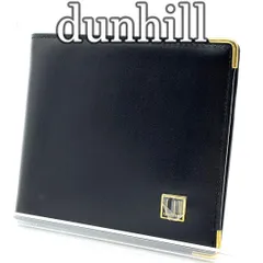 【美品】ダンヒル dunhill レザー 二つ折り財布 ブラック 黒 本革 ウォレット 札入れ 小銭入れ付き カード収納多数 ロゴプレート ゴールド金具 角金具 クラシック 薄型 スリム コンパクト 英国ブランド メンズ財布 ビジネス ロゴ保護シール有