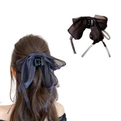 ヘアクリップ バレッタ リボン 髪留め 可愛い 髪飾り 女性 おしゃれ 誕生日 発表会 結婚式 卒業式 入学式 ヘアアクセサリー ヘアアクセ ヘッドドレス パール シフォン オーガンジー パール パーティー (ブラック, シフォン) [ブラック] [シフォン]