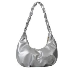 [Liebendo] ショルダーバッグ レディース レザー ホーボーバッグ ギャザーバッグ y2k フリルバッグ おしゃれ 韓国 三日月型ショルダーバッグ ハンドバッグ 軽量 可愛い かわいい 人気 カバン 鞄 レザーバッグ (シルバー) [シルバー]