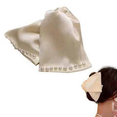 ヘアクリップ リボン 大きめ バンスクリップ 髪留め おしゃれ しっかりとまる 大人 ヘアアクセサリー 可愛い 韓国 髪飾り 軽い 結婚式 入学式 卒業式 デート オフィス 贈り物 レディース パール サテン (アイボリー) [アイボリー]