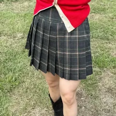 チェック プリーツ ミニスカート グリーン