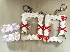 ホイップ　デコ　トレカケース　2点セット　小物入れ付き　ハンドメイド　苺　ハート