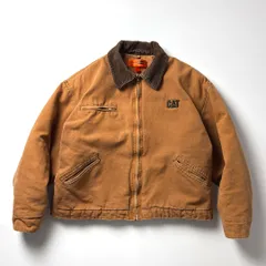 デトロイトジャケット ダックジャケット ワークジャケット L ブラウン 茶色 企業ロゴ 襟コーデュロイ ヘビーウェイト 厚手 フルジップ ビッグシルエット フェード 90s USA古着 ストリート