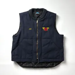 ダックベスト ワークベスト 中綿ベスト ベスト L ネイビー 紺 企業ロゴ 刺繍 ダック地 ヘビーウェイト キルティング 防寒 インナーベスト ビッグシルエット 90s USA古着