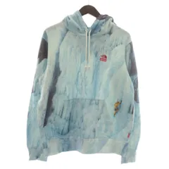 ザノースフェイス THE NORTH FACE × シュプリーム Supreme 21SS ICE CLIMB HOODED SWEAT パーカー スウェット 長袖 裏起毛 プルオーバー 総柄 ロゴ 刺繍 S 青 ブルー NT12100I /XZ ■GY019