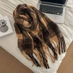 ブラウン 大判マフラー ストール 秋冬 防寒 男女兼用 ベージュ チェック