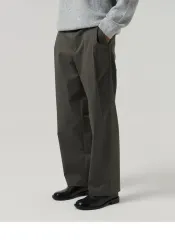 ルマード セミーワイド ウエスト後ろゴム ワンタック コットンパンツ カーキ