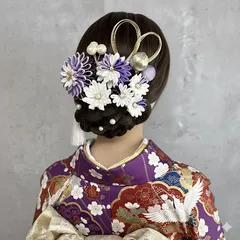 【豪華】結婚式髪飾り 成人式髪飾り/ウエディング ヘッドドレス ヘッドパーツ 卒業式 色打掛 サテンつまみ細工 紫