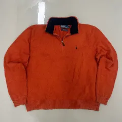00s POLO RALPH LAUREN オレンジ コットン ハーフジップアップ ニット