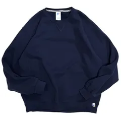 美品 00s RUSSELL ATHLETIC ラッセル アスレチック 肉厚 前V 無地 スウェット L ネイビー 紺 完全無地 刺繍ロゴ Vガゼット リバースウィーブタイプ 裏起毛 クルーネック トレーナー 2000年代 プレーン ブランクp25103368