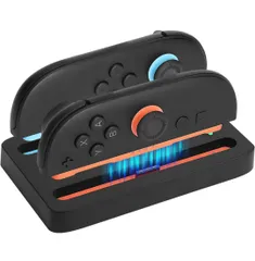 ★Switch 2対応 ジョイコン2充電スタンド 急速チャージ 2A出力 LED指示ランプ付き 2台同時充電可能 Type-Cケーブル付属 過給電防止 コントローラー充電グリップ 滑り止め
