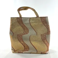 【美品】 和装バッグ 優品 カジュアル 葉柄 波 金糸 箔 薄オレンジ 正絹 和装小物  【中古】