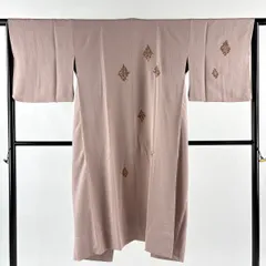 道中着 身丈125.5cm 裄丈63.5cm S 和装コート 枝花 刺繍 金彩 ピンクベージュ 正絹 逸品 【中古】