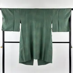 【美品】 道中着 身丈104.5cm 裄丈68.5cm L 和装コート 落款 幾何学 ぼかし 緑 正絹 逸品 【中古】
