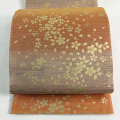 【美品】 袋帯 秀品 桜 花びら 金彩 サーモンピンク 全通 正絹 【中古】