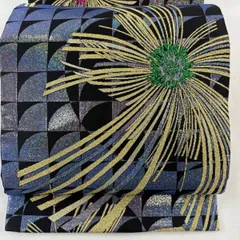 【美品】 袋帯 名品 花 格子 箔 紫 六通 正絹 【中古】