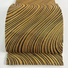 【美品】 袋帯 秀品 振袖向き 幾何学 箔 金糸 金色 六通 正絹 【中古】