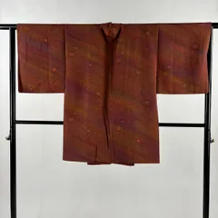 【美品】 道中着 身丈97cm 裄丈67cm M 和装コート 落款 霞 唐草 ぼかし 茜色 正絹 秀品 【中古】