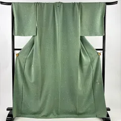 色無地 身丈172.5cm 裄丈69.5cm L 袷 落款 地紋 薄緑 正絹 秀品 一つ紋 【中古】