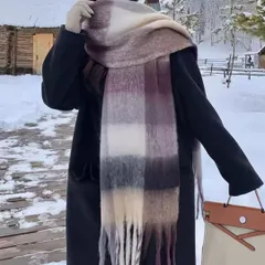 【新品】大判チェックマフラー／ストール　防寒　チェック柄　冬