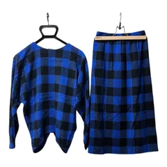 ZM1683 ミスクロエ　Miss Chloe セットアップ　上下　スカート　青黒　チェック柄　バッファローチェック　タイトめスカート　ウール95% レディース　サイズ(トップス表記なし　スカート38)