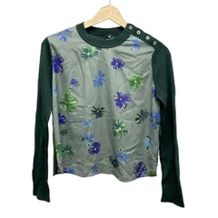 PaulSmith(ポールスミス) 長袖カットソー サイズM レディース - ダークグリーン×グレー×マルチ クルーネック/花柄/異素材切替