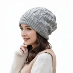 [Belle Iza Bella] ニット帽 レディース ケーブル編み (JP, アルファベット, Free Size, グレー) [グレー] [Free Size]