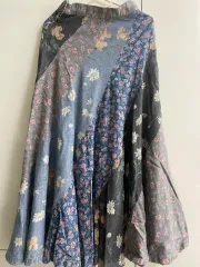 (韓国国内唯一) パッチワーク デニム 花柄 シャーリング ロング スカート