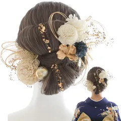 [LALALA beauty flowers] 成人式・卒業式にぴったりの華やか髪飾り 和装 七五三 結婚式 入学式 花火大会 浴衣 着物 袴 振袖 二十歳の集い (ブルー) 3403 [ブルー[3403]]