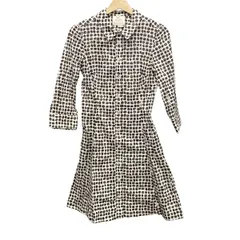 Kate spade(ケイトスペード) ワンピース サイズ0 XS レディース - 白×ダークブラウン レギュラーカラー/七分袖/ひざ丈