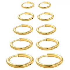 Senteria フープピアス リング メンズ レディース 両耳用 サージカルステンレス イヤリング セット 金属アレルギー対応 シンプル 人気 5ペア（サイズ10mm-18mm、幅2mm、 ゴールド、シルバーブラック）