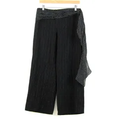 ウンガロ ストライプパンツ ウール混 スカーフベルト ボトムス レディース 38サイズ ブラック emanuel ungaro 【中古】