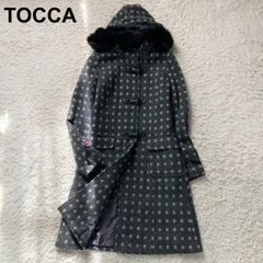 美品 TOCCA トッカ ウールロングコート ドット柄 フードファー付き ダッフル グレー レディース 1サイズ S相当 ウール 毛100% リアルファー  ラビットファー お出かけ 通勤 通学 休日 デート 上品 清楚 美シルエット
