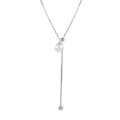 [Liebendo] ロングネックレス レディース 人気 ネックレス 長め ラリエット マンテル Y字 パール 金 銀 アクセサリー ジュエリー ペンダントチョーカー チェーン 細い シンプル 大人 可愛い おしゃれ (シルバー) [シルバー]