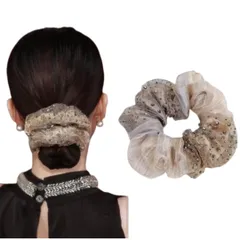 シュシュ 大きめ 大人 ヘアゴム パール レディース ヘアアレンジ 髪飾り おしゃれ 韓国風 フォーマル 結婚式 二次会 デート ヘアアクセ ヘアアクセサリー 上品 エレガント 大人可愛い まとめ髪 ゴム おしゃれヘアゴム (シャンパン) [シャンパン]