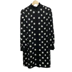 Kate spade(ケイトスペード) ワンピース サイズM レディース美品  - 黒×白×マルチ 長袖/ひざ丈/ネコ/シャツワンピ/フリル