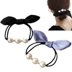 ヘアゴム 髪ゴム 華やか パール付き 蝶結び 韓国風 ヘアアクセサリー エレガント 髪飾り 女性 優しい おしゃれ 日常 通勤 誕生日 発表会 結婚式 卒業式 入学式 パーティー 記念日 プレゼント （2点セット） (パール) [パール]