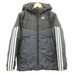 アディダス adidas キッズ 中綿 ブルゾン ジャケット 3ライン 150 ブラック ネイビー ■YHS9