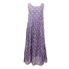 ニコアンド Niko and.. 美品 インド綿 総柄 ワンピース ノースリーブ 花柄 マルチカラー 紺 ネイビー ■GY61 A1218