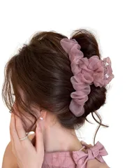 ヘアクリップ 髪留め バンスクリップ 大きめ シフォン プリンセスヘアピン 上品 可愛い シンプル おしゃれ ヘアアクセサリー しっかり 韓国風 おしゃれ 贈り物 レディース用 (ピンク) [ピンク]