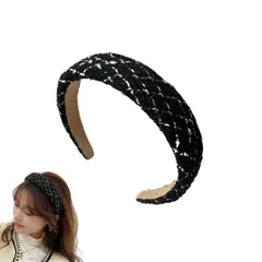 カチューシャ 太め ツイード レディース レース 幅広 痛くない ヘアアクセサリー 結婚式 デイリー ヘアバンド 大人 ヘアアクセ 可愛い かわいい ヘアアレンジ 髪飾り おしゃれ ヘッドアクセ 韓国風 モノトーン (ブラック, [ブラック] [フリーサイズ]