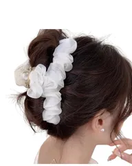 ヘアクリップ 髪留め バンスクリップ 大きめ シフォン プリンセスヘアピン 上品 可愛い シンプル おしゃれ ヘアアクセサリー しっかり 韓国風 おしゃれ 贈り物 レディース用 (ホワイト) [ホワイト]