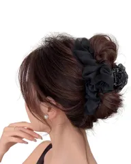 ヘアクリップ 髪留め バンスクリップ 大きめ シフォン プリンセスヘアピン 上品 可愛い シンプル おしゃれ ヘアアクセサリー しっかり 韓国風 おしゃれ 贈り物 レディース用 (ブラック) [ブラック]